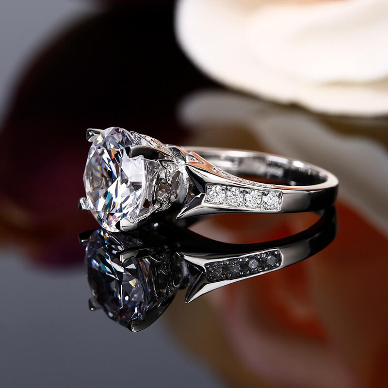 Jeulia Flower Round Cut Sterling Silver Ring