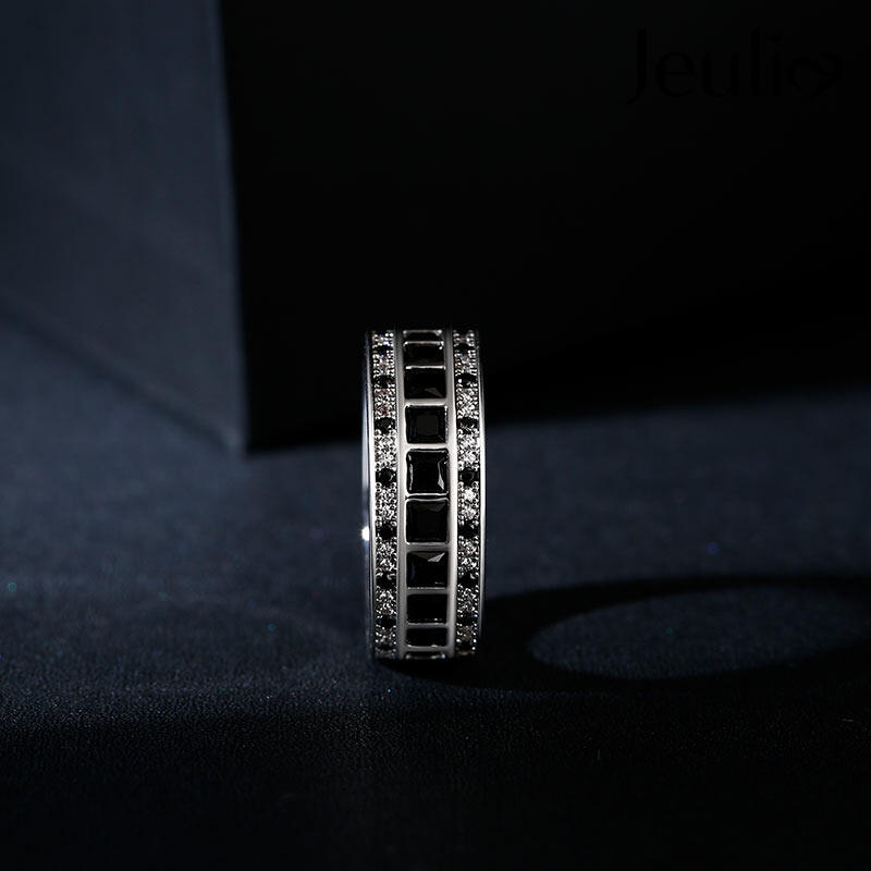 Jeulia Anillo para hombre de plata esterlina con corte princesa