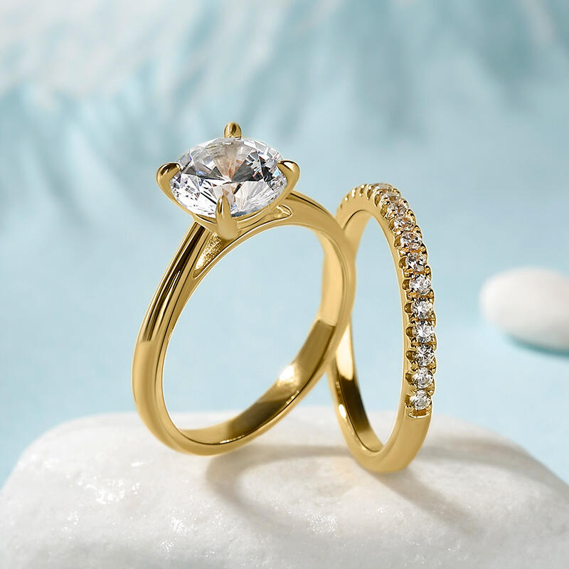 Jeulia Ensemble de 2 Bagues Classiques en Argent Sterling Coupe Ronde