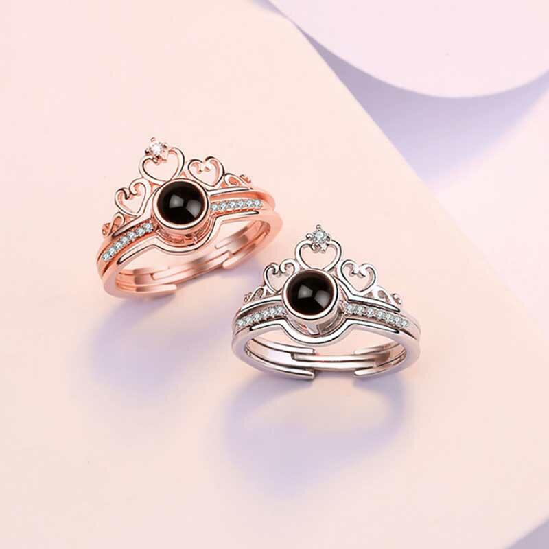 王冠 投影 写真 写真入れ リング ジルコニア サイズ調整可能 フリーサイズ