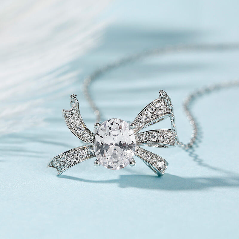 Jeulia Bowknot Design Oval Cut Sterling Silver Cocktail Necklace