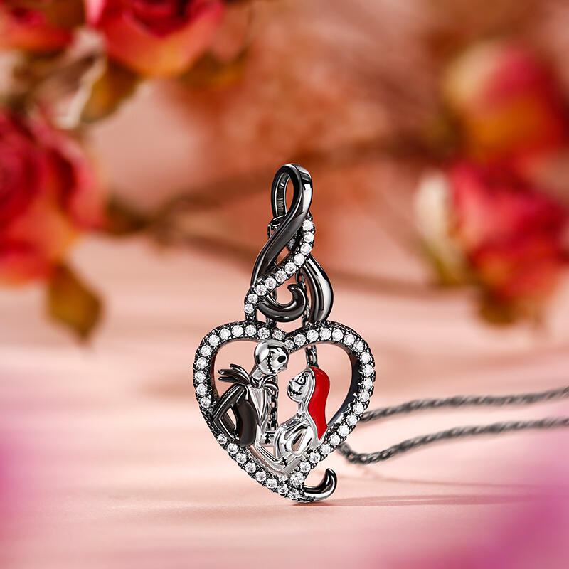 Jeulia "Everlasting Love" Skull Couple Sterling Silver Necklace