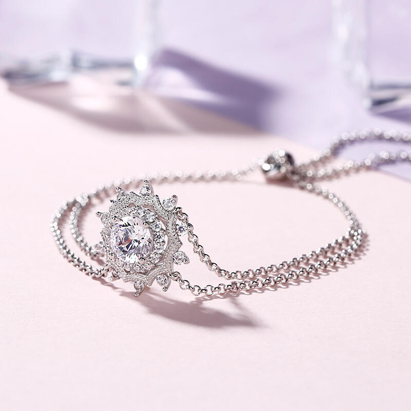 Jeulia "Zimowa miłość" Śnieżynka Okrągły Szlif Bransoletka Srebrna