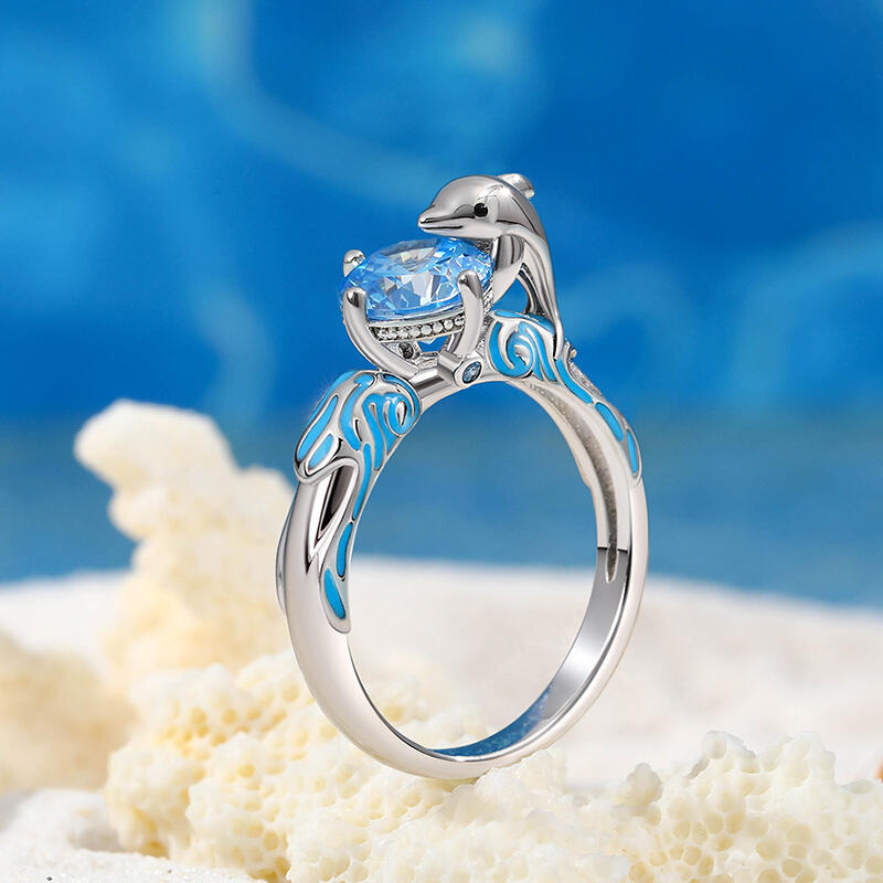 Jeulia Hug Me "Joyful Dolphin" Round Cut Sterling Silver Ring