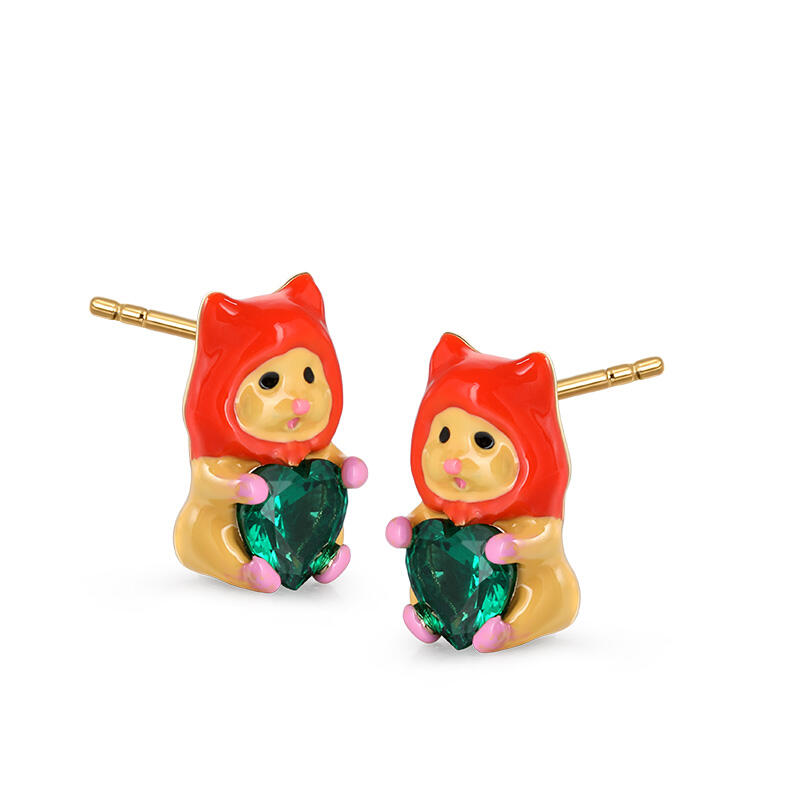 Jeulia Hug Me "Naughty" Hamster Enamel Sterling Silver Earrings
