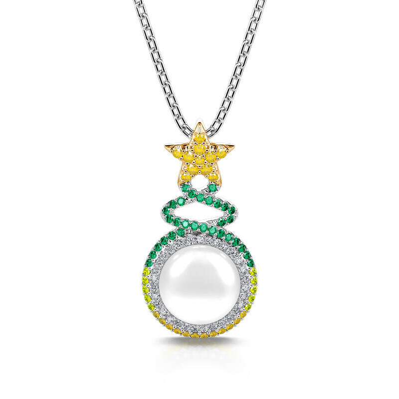 Jeulia "Christmas Tree" Cultured Pearl Sterling Silver Jewelry Set