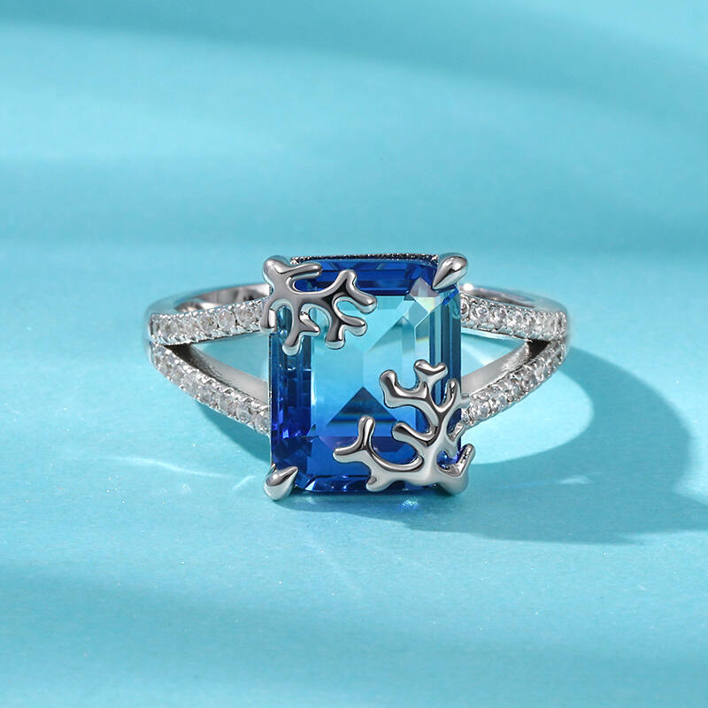 Jeulia "Coral Reefs" Emerald Cut Sterling Silver Jewelry Set