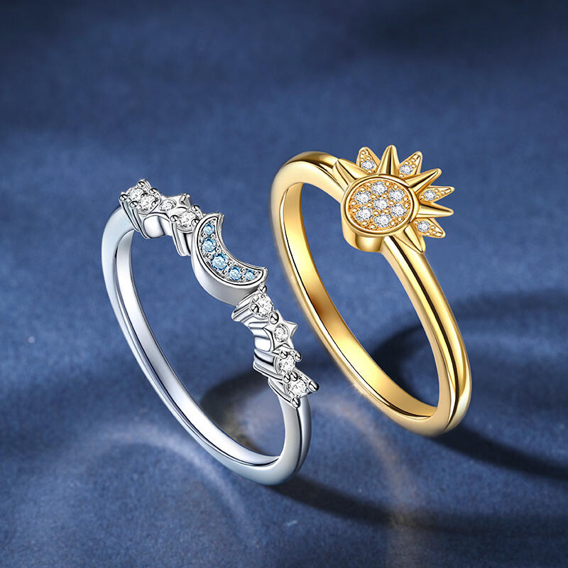 Jeulia Conjunto de Anel Celestial Sol e Lua em Prata de Lei
