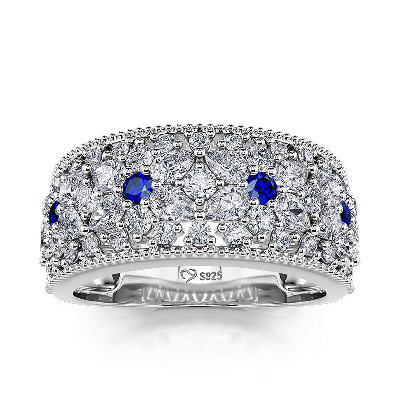 Jeulia Four Petals Flower Sterling Silver Women's Band