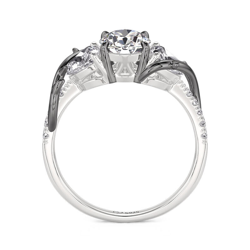 Jeulia Dark Thorns Two Tone Three Stone Engagement Ring with Twist Band