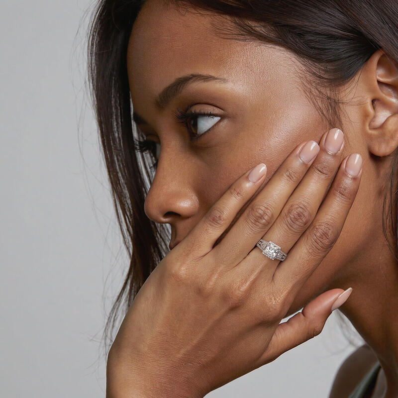 "My Forevermark" Radiant Cut Three Stone Engagement Ring