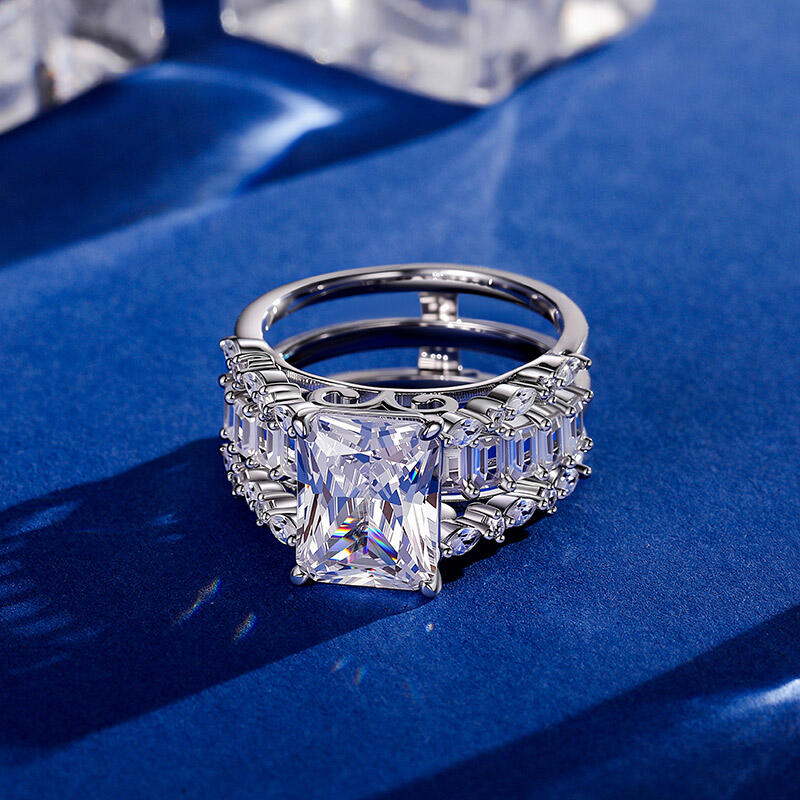 Jeulia Conjunto de Noiva Art Deco Corte Radiante em Prata Sterling