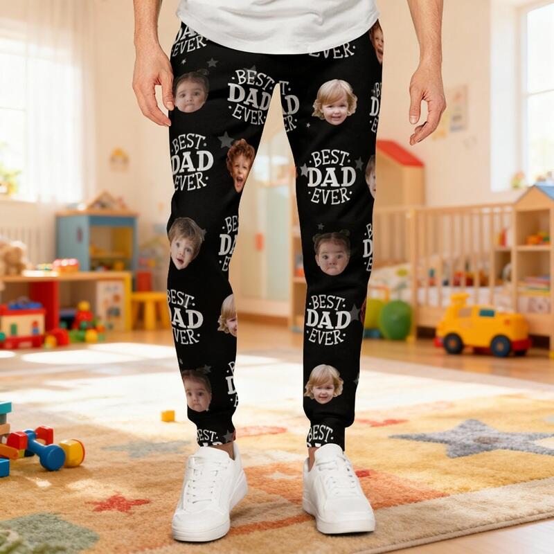 Personalized Unisex Sweatpants Custom Kids Photo Best Dad Ever Perfect Gift for Father