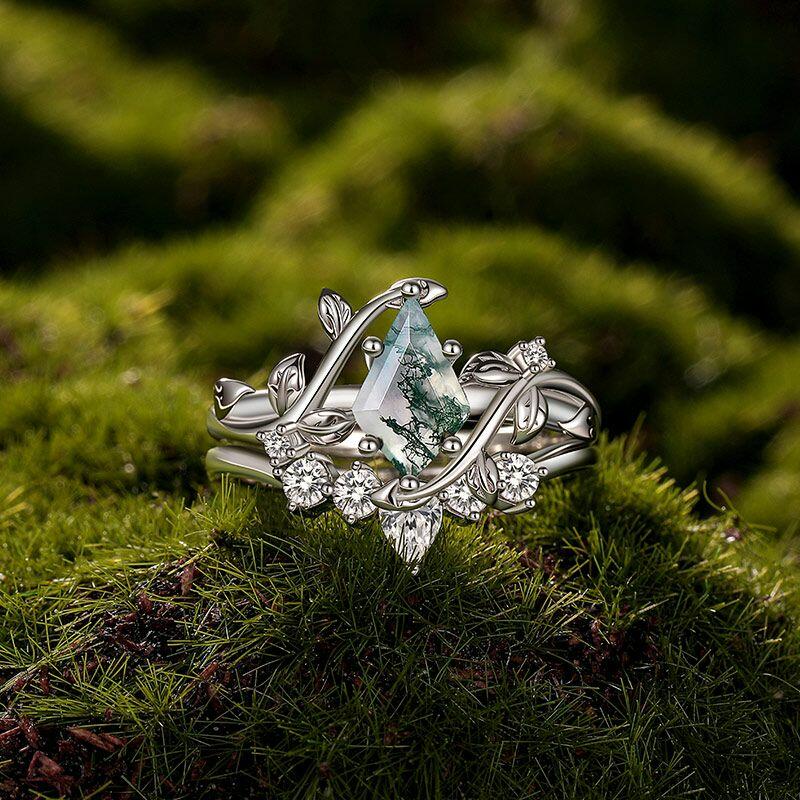 Moss Agate Ring Set