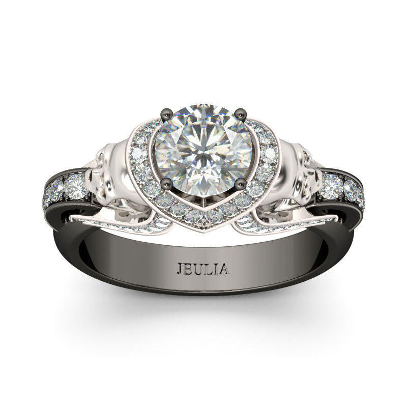 Jeulia Two Tone Round Cut Sterling Silver Skull Ring