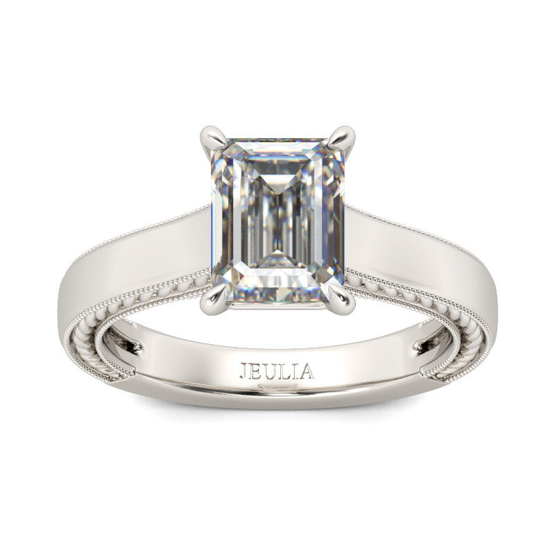Jeulia Milgrain Emerald Cut Sterling Silver Ring