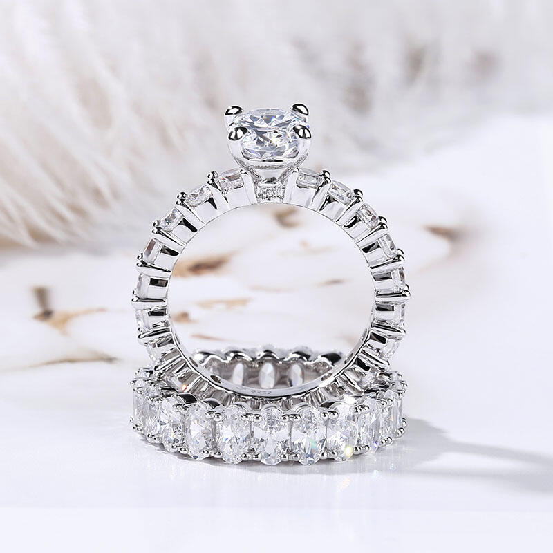 Jeulia Oval Cut Eternity Sterling Silver Ring Set