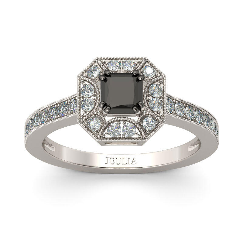Jeulia Halo Princess Cut Sterling Silver Ring