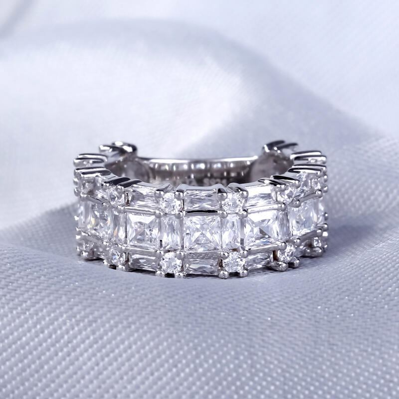 Jeulia Princess Cut Sterling Silver Women's Band