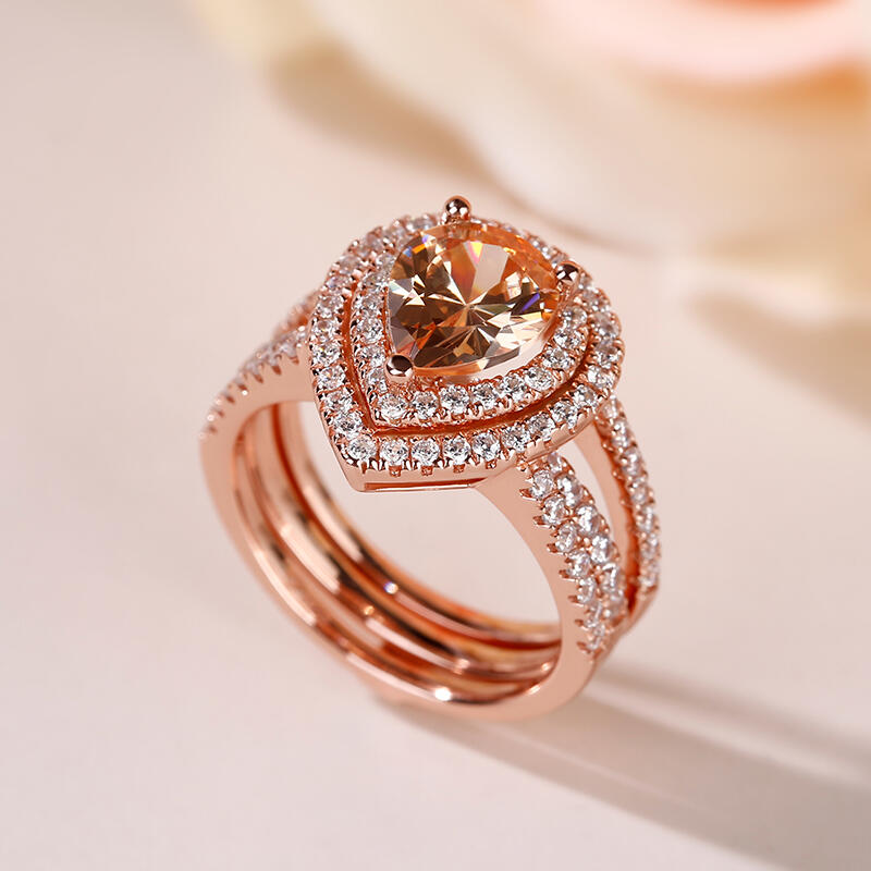 Jeulia Double Halo Pear Cut Sterling Silver Ring Set