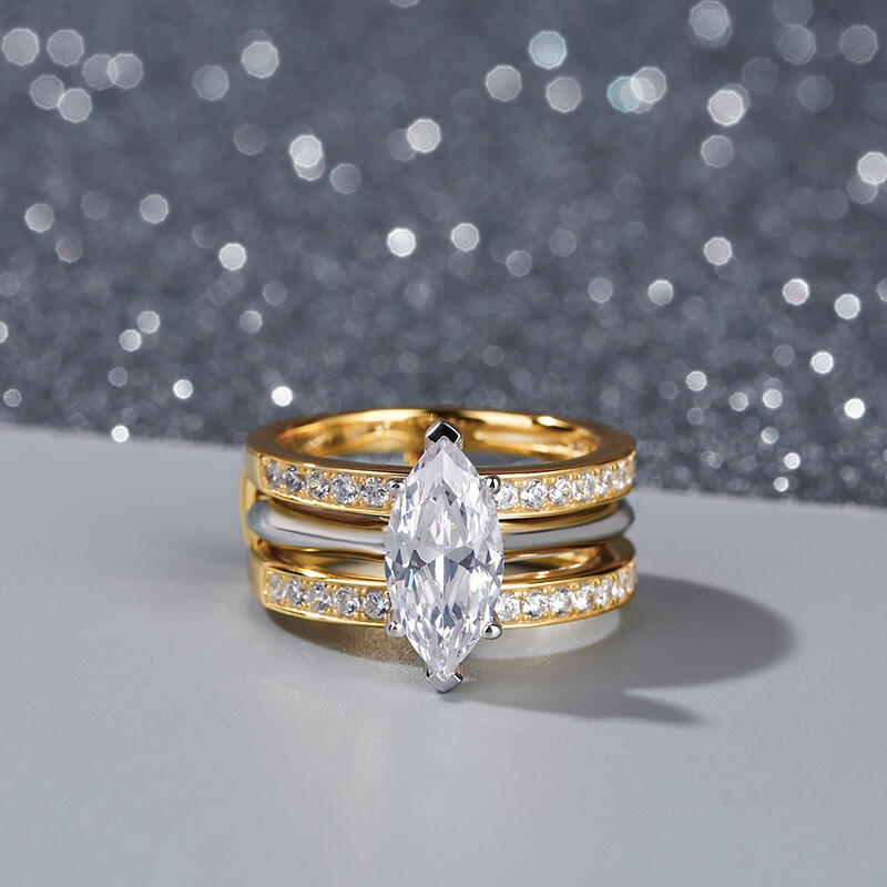 Jeulia Two Tone Marquise Cut Sterling Silver Enhancer Ring Set