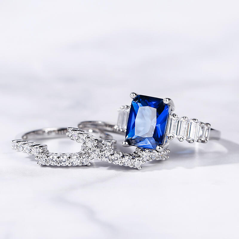 Jeulia 3PC Radiant Cut Sterling Silver Ring Set