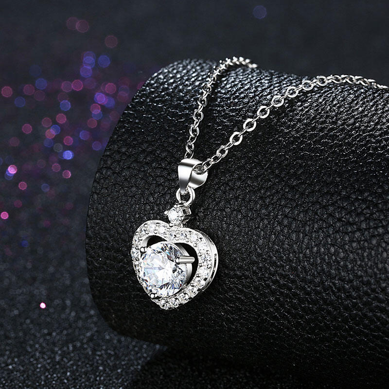 Jeulia Heart Halo Sterling Silver Necklace