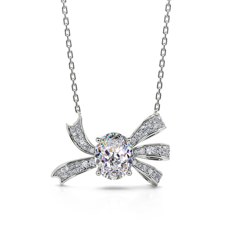 Jeulia Bowknot Design Oval Cut Sterling Silver Cocktail Necklace
