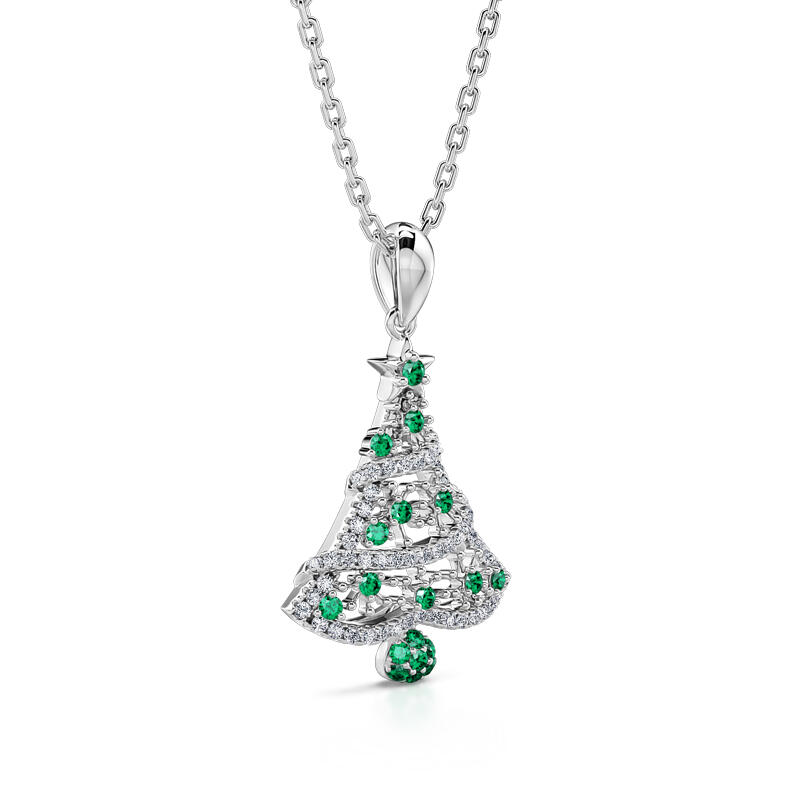 Jeulia "Happy Christmas" Christmas Tree Sterling Silver Necklace