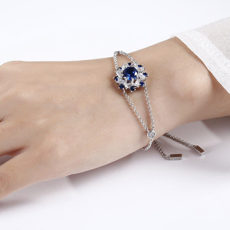 Jeulia Halo Round Cut Sterling Silver Bracelet