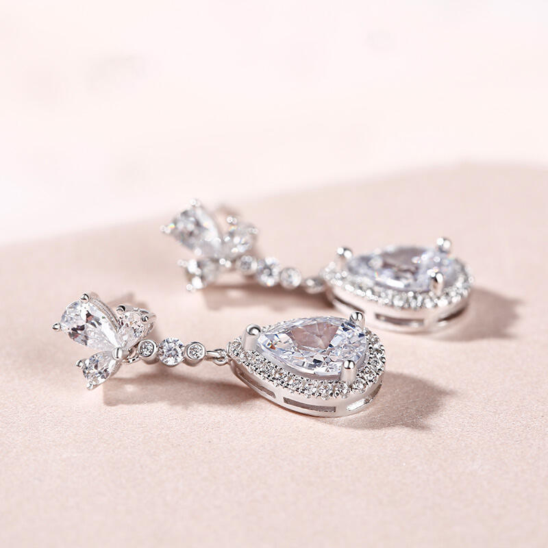 Jeulia Halo Pear Cut Sterling Silver Earrings