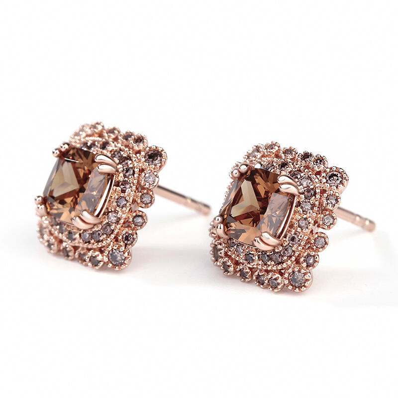 Jeulia Pendientes de plata esterlina con corte de cojín de halo de milgrain