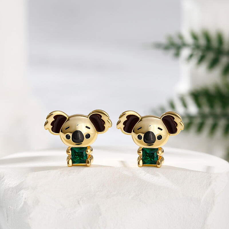 Jeulia Hug Me "Adorable Koala" Princess Cut Sterling Silver Stud Earrings