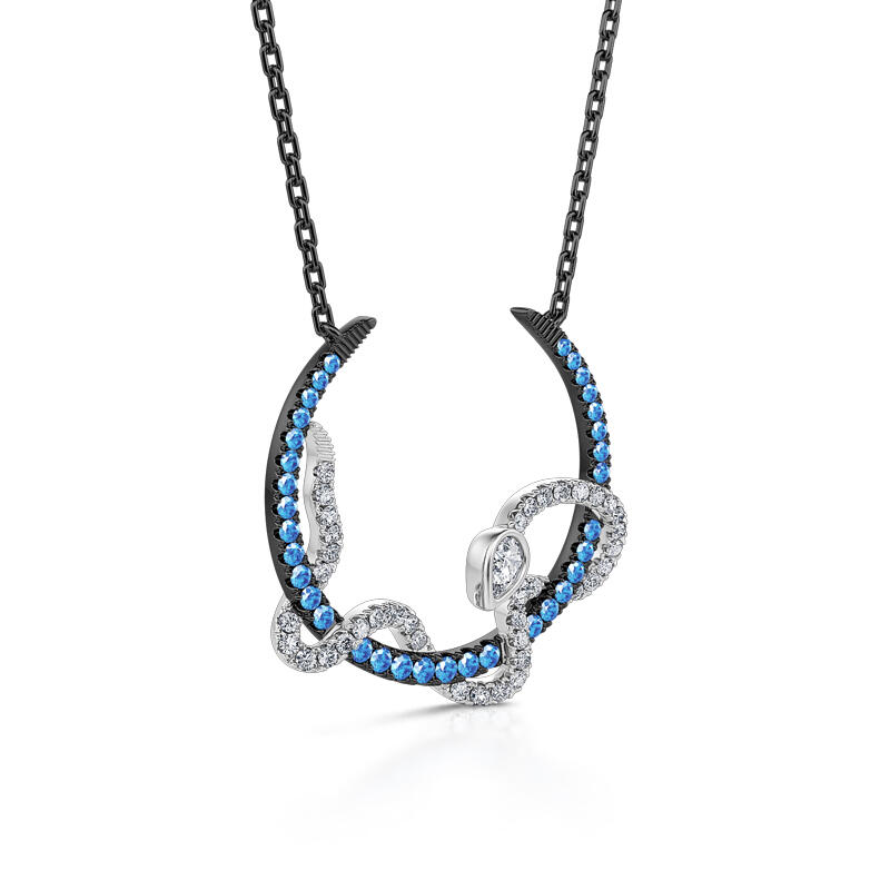 Jeulia "Interwoven Snake with Crescent" Sterling Silver Necklace