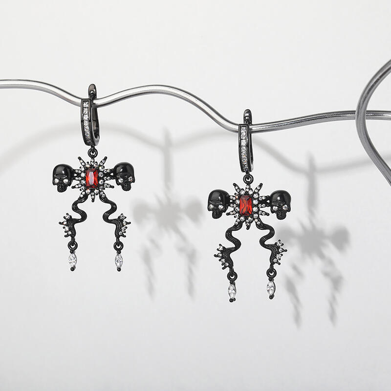 Jeulia "Death Stare" Two Skull Design Sterling Silver Jewelry Set