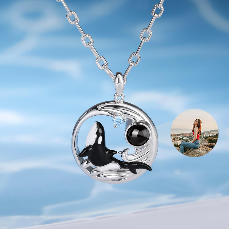 Jeulia Orca Whale Personalized Photo Projection Sterling Silver Necklace