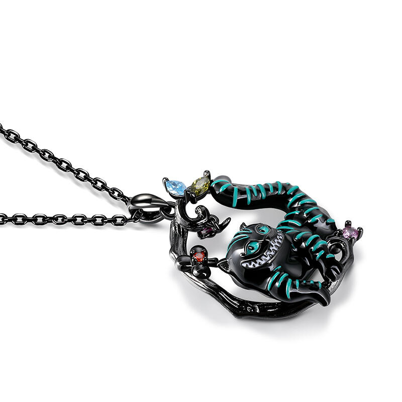 Jeulia "Disappearing Secret" Cat Enamel Sterling Silver Necklace
