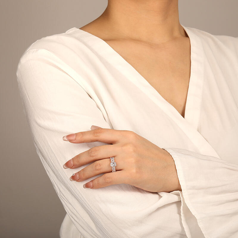 "I Am Always By Your Side" Radiant Cut Side Stone Engagement Ring