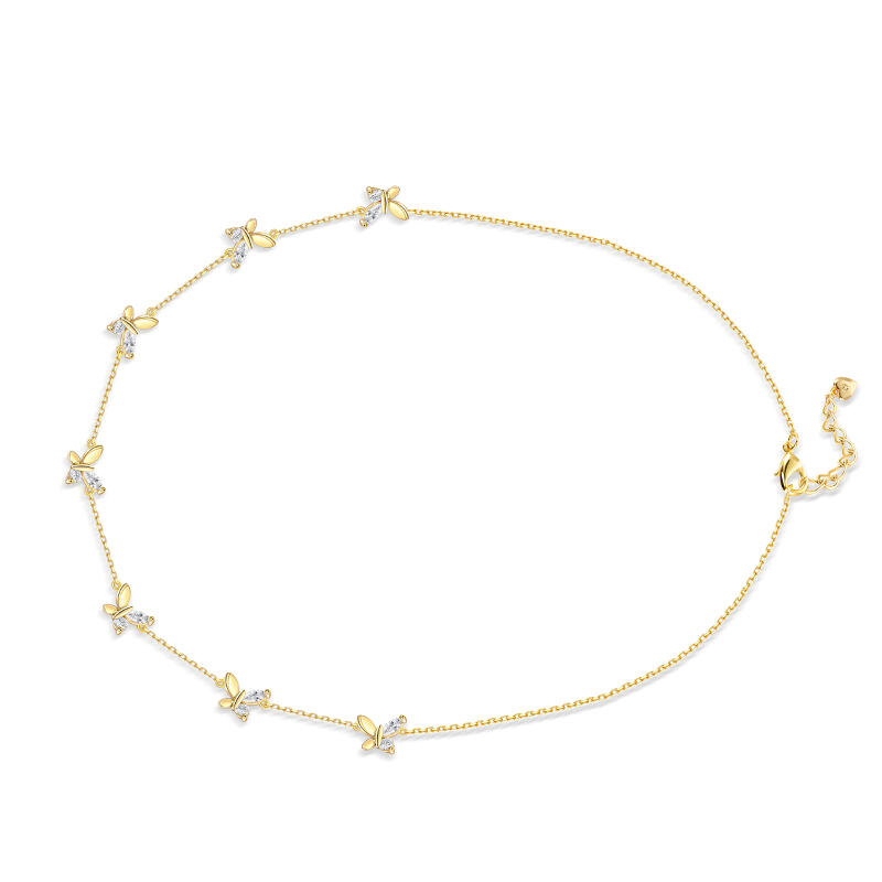Jeulia Butterfly Sterling Silver Women's Necklace Gold Tone