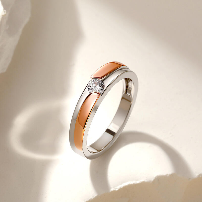 Jeulia Amore Alianza de Boda para Hombre con Corte Redondo Curvo Bicolor