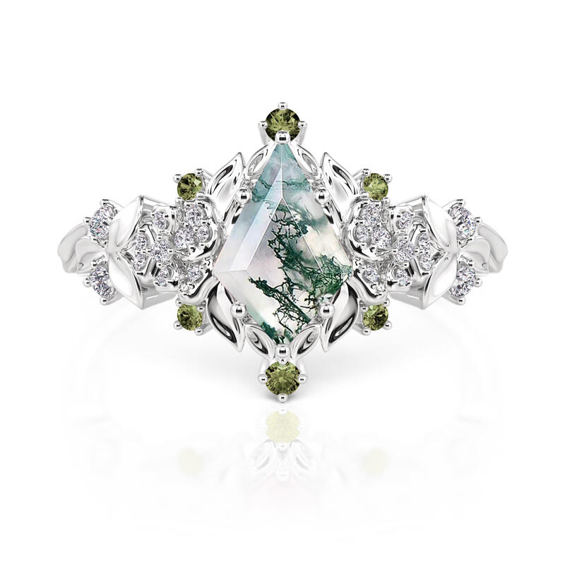 Jeulia Midsummer Night Pansy Flower Moss Agate Engagement Ring