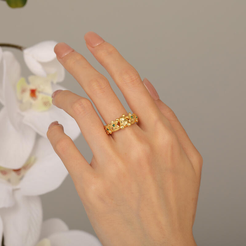 Jeulia Anillo de Mujer de Plata de Ley con Flores del Oso