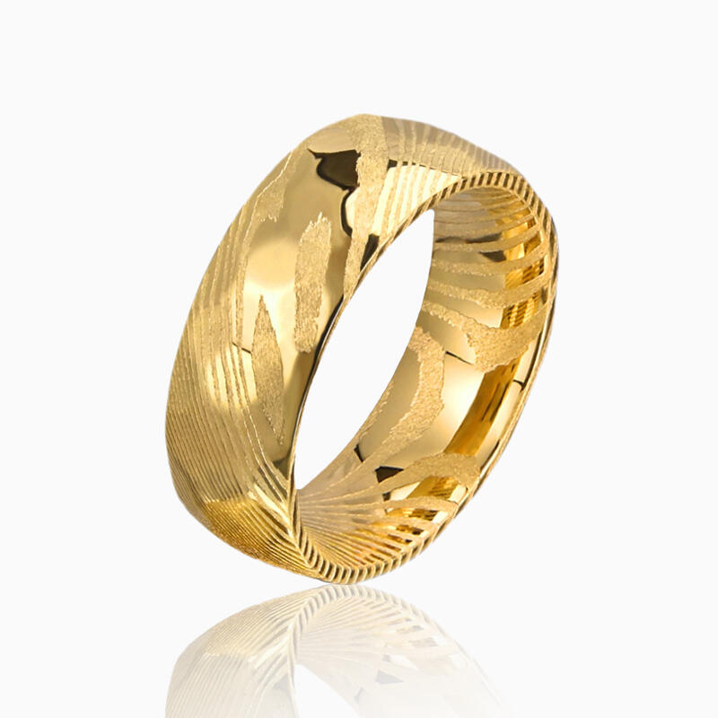 "Sonnenumarmung" 8mm Damaststahl Herren-Ehering