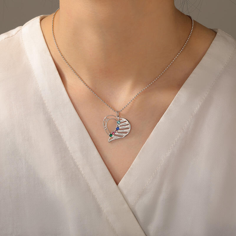 Jeulia Engraved Heart Necklace With Birthstones Sterling Silver