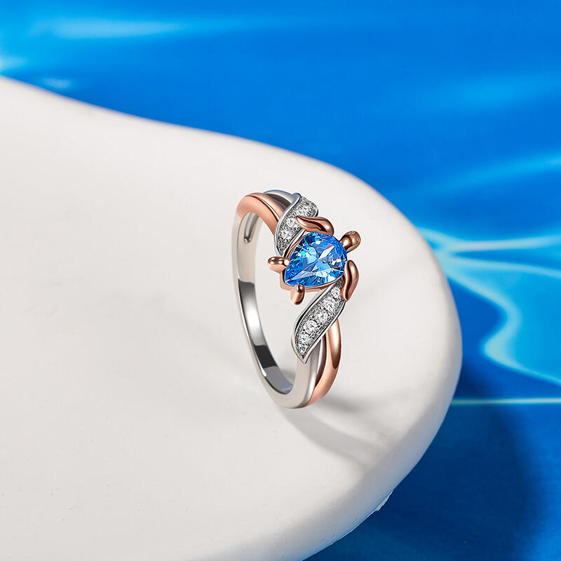 Jeulia Hug Me Two Tone Custom Pear Cut Turtle Ring with Birthstone