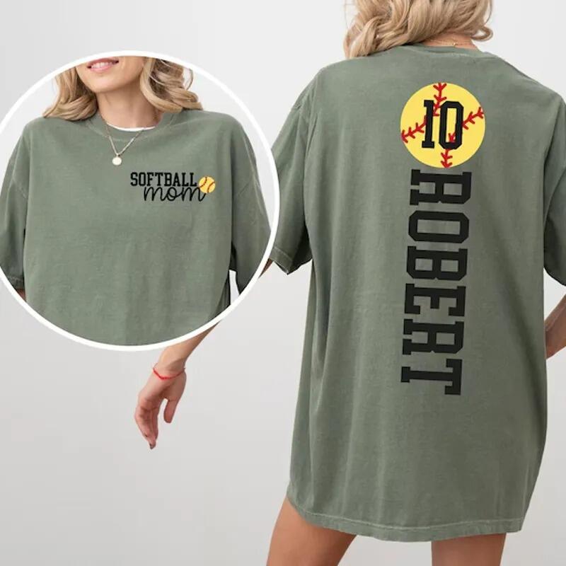 Personalized Washed T-shirt Softball Mom Custom Name and Jersey Number Perfect Gift for Sports Lovers