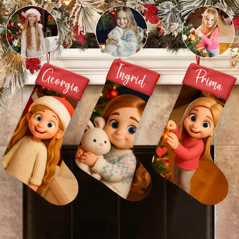 Medias navideñas personalizadas con fotos y nombres de dibujos animados personalizados. Regalos cálidos para niños.