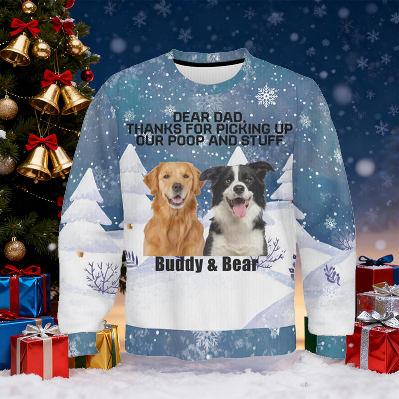 Personalized Ugly Sweater Unisex Custom Pet's Photo Snowy Scene Design Creative Christmas Gift for Pet Lovers