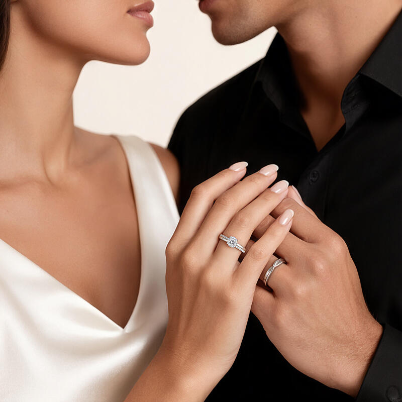 Jeulia Twist Minimalist Couple Rings Set Sterling Silver