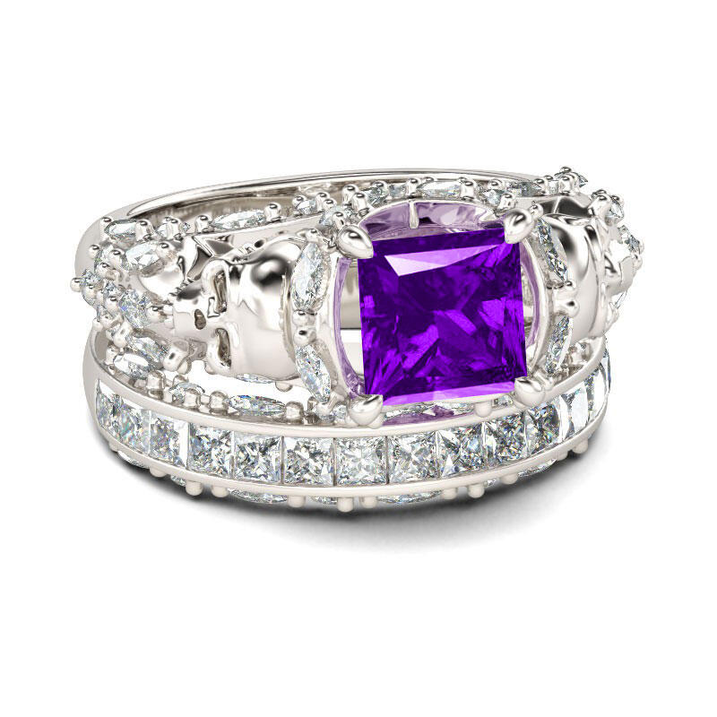 Jeulia Unique Princess Cut Sterling Silver Skull Ring